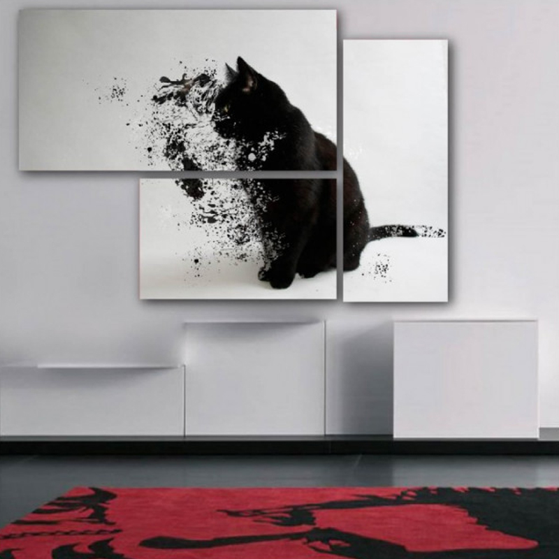 Τρίπτυχος πίνακας σε καμβά Μαύρη γάτα